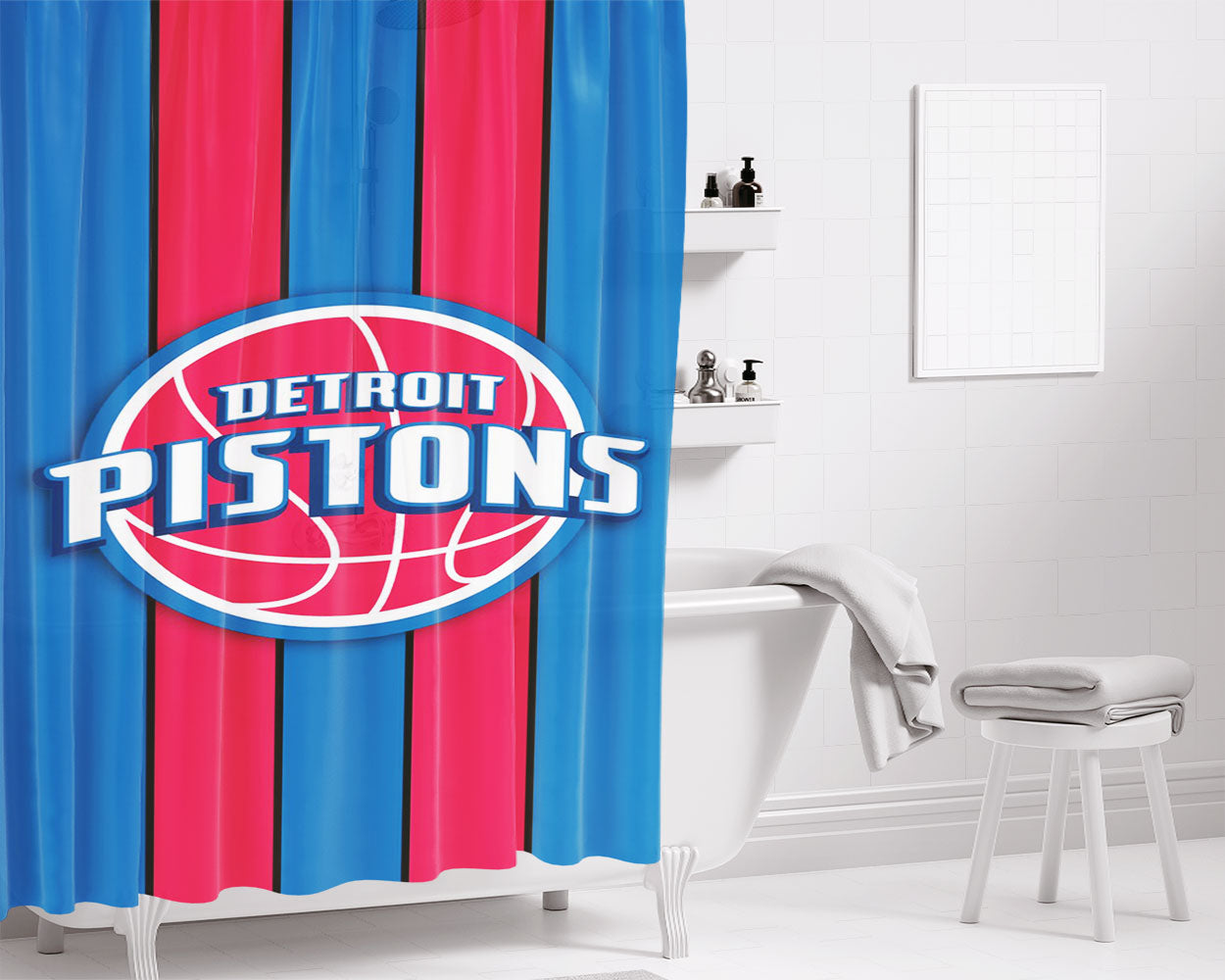 New Detroit Pistons Wallpapers Bathroom Shower Curtain Fabric Waterproof | 66 X 72 Inch