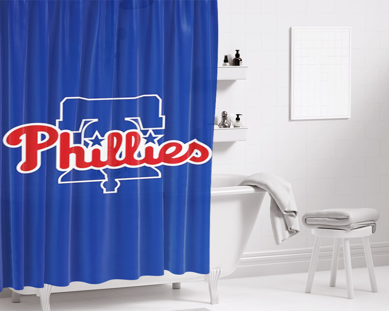Phillies Logo Bathroom Shower Curtain Fabric Waterproof | 66 X 72 Inch
