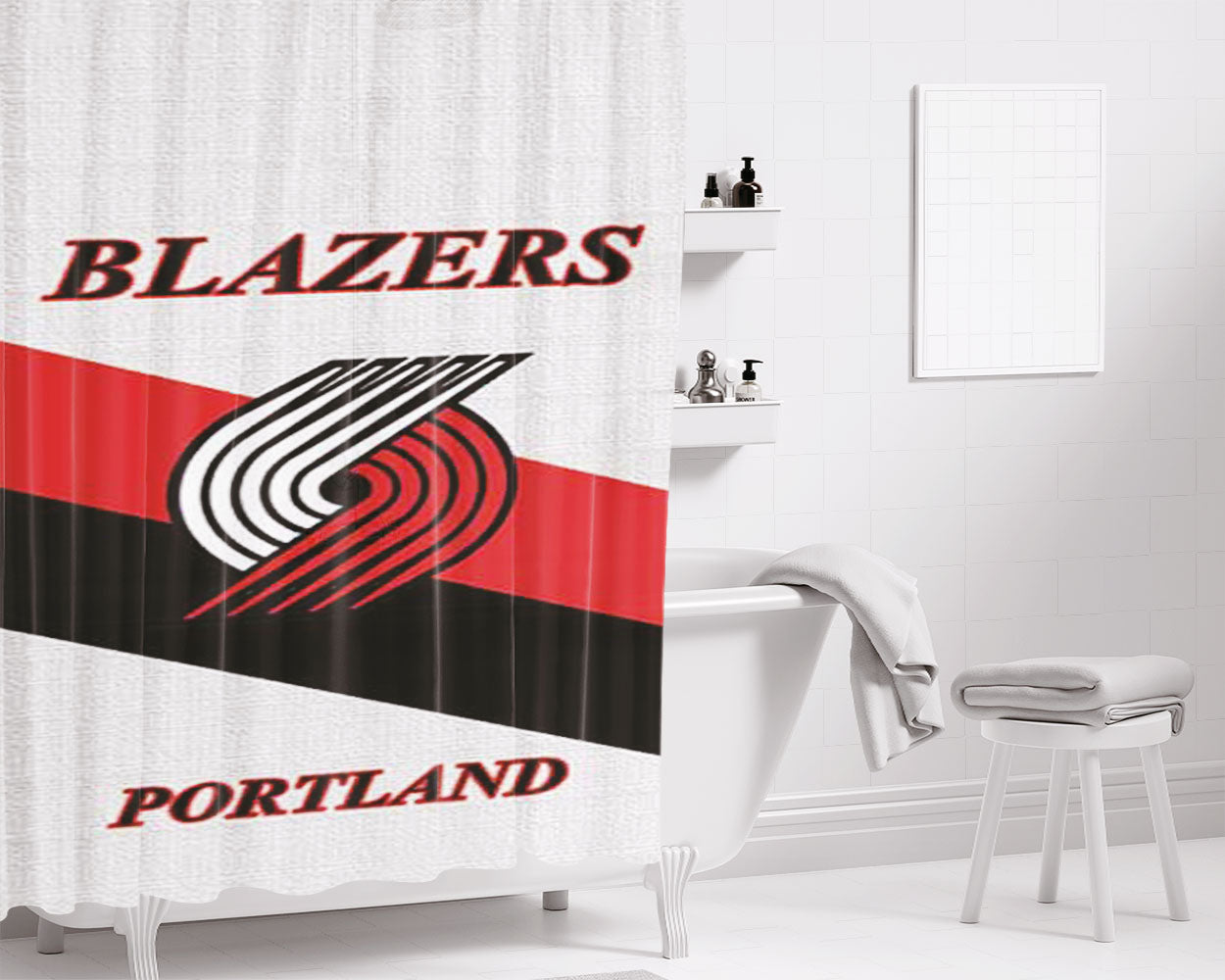 Portland Blazers Logo Stripe Bathroom Shower Curtain Fabric Waterproof | 66 X 72 Inch