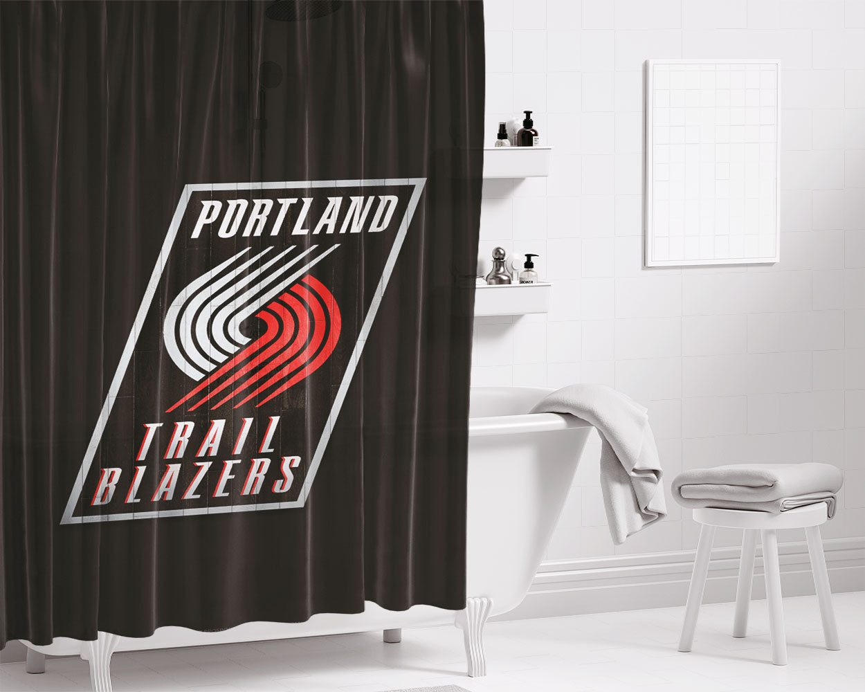 Portland Trail Blazers Hardwood Bathroom Shower Curtain Fabric Waterproof | 66 X 72 Inch