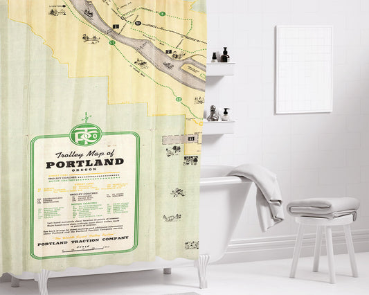 Vintage Portland Map Bathroom Shower Curtain Fabric Waterproof