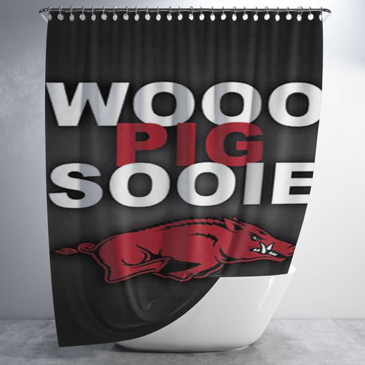 Arkansas Razorbacks Sooie Bathroom Shower Curtain Fabric Waterproof | 66 X 72 Inch