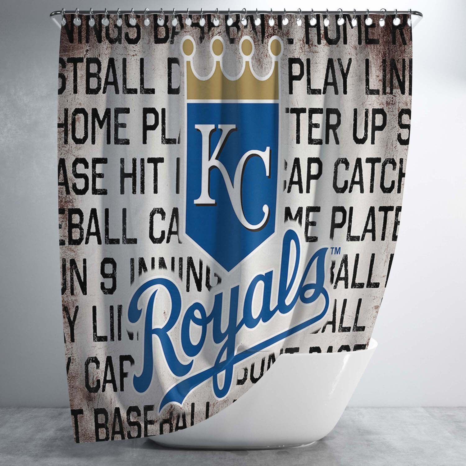 Kansas City Royals Logo On Typography Bathroom Shower Curtain Fabric Waterproof | 66 X 72 Inch