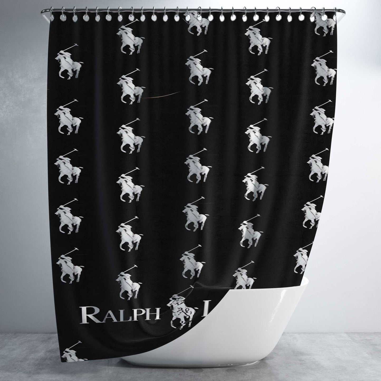 Polo Ralph Lauren Pattern Bathroom Shower Curtain Fabric Waterproof | 66 X 72 Inch