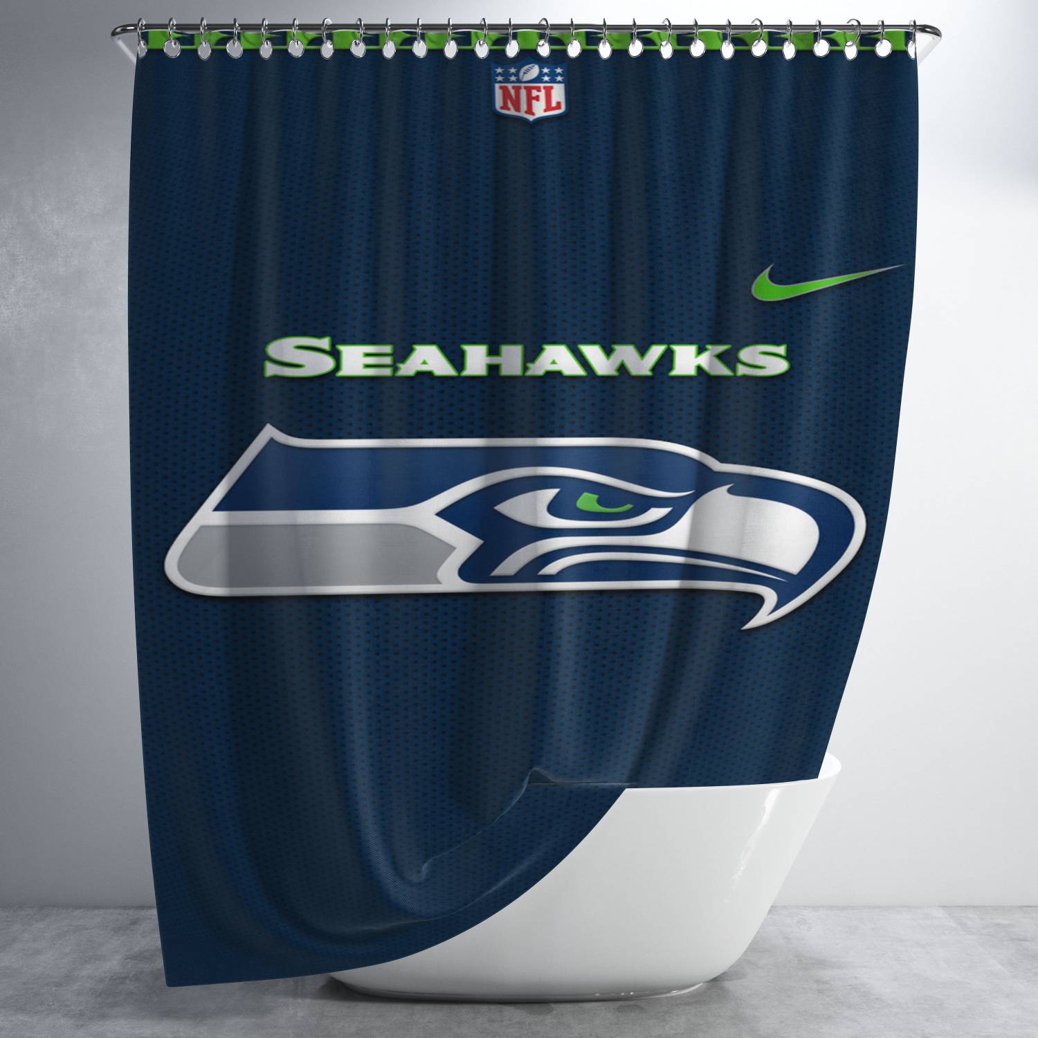 Seattle Seahawks Fiber Blue Nfl Pictures Bathroom Shower Curtain Fabric Waterproof | 66 X 72 Inch