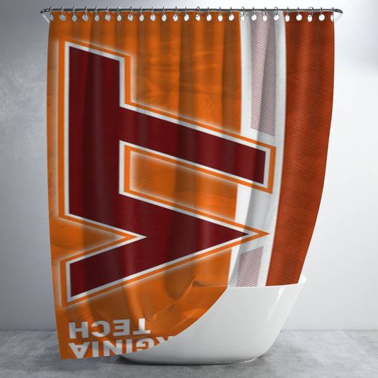 Virginia Tech Stripe Bathroom Shower Curtain Fabric Waterproof | 66 X 72 Inch