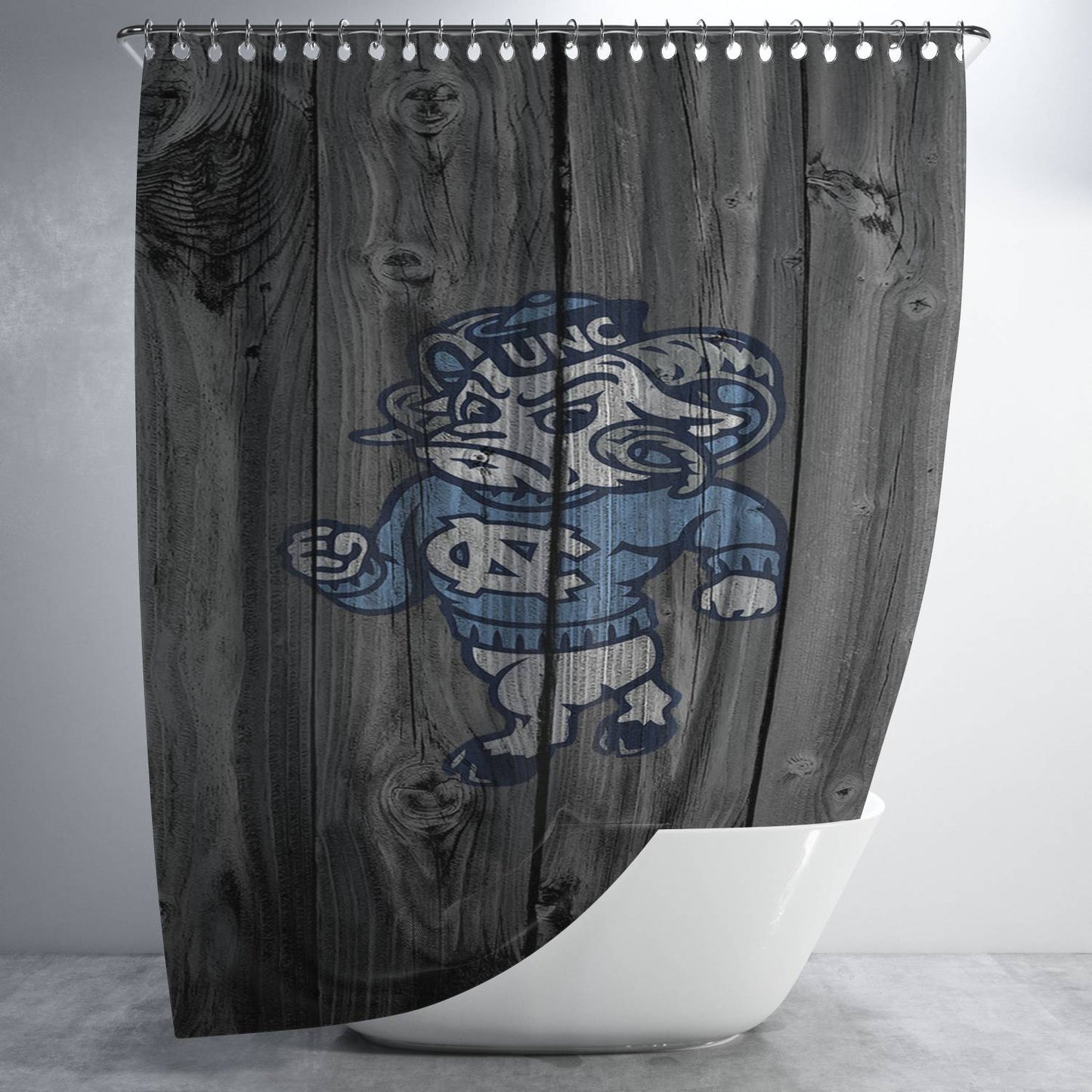 Colosseum North Carolina Tar Heels Strutting Ram Logo Dark Wood Wallpaper Bathroom Shower Curtain Fabric Waterproof | 66 X 72 Inch