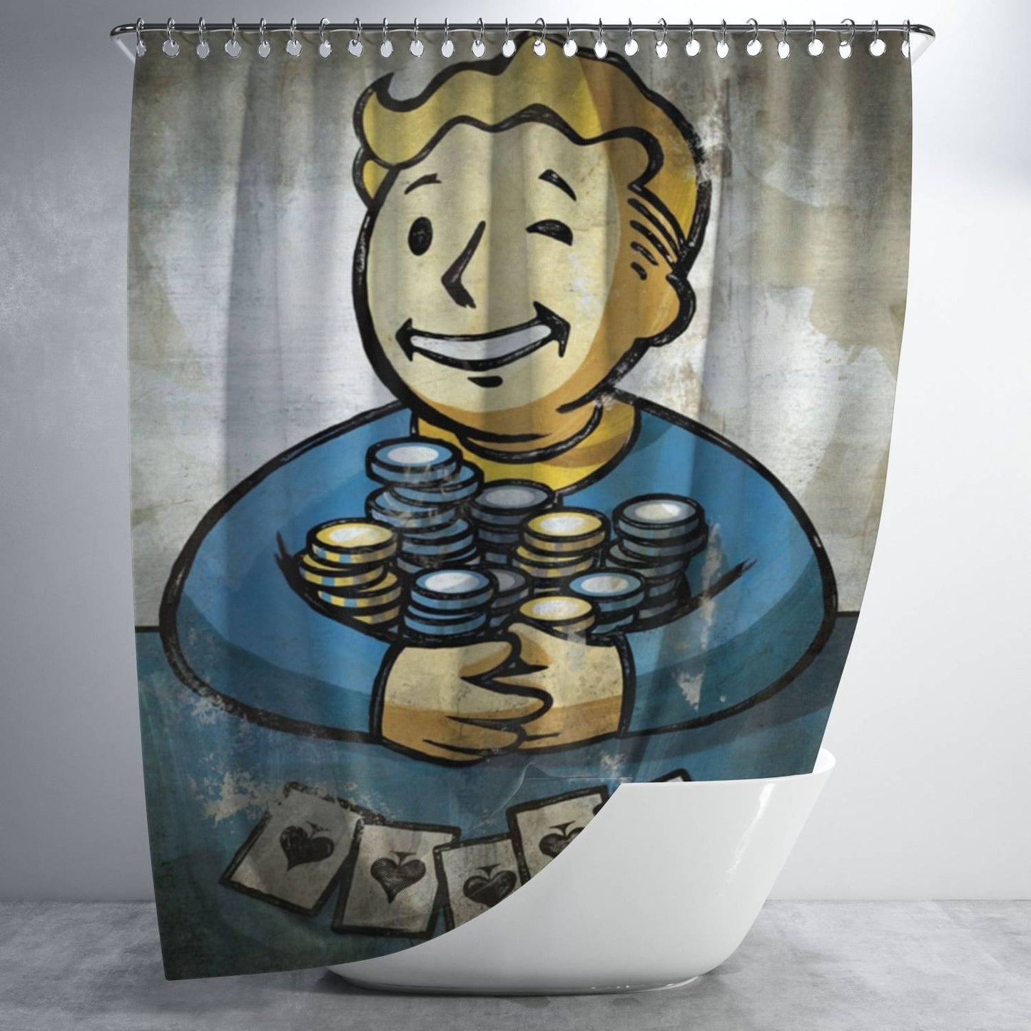 Fallout New Vegas Vault Boy Wallpapers Bathroom Shower Curtain Fabric Waterproof | 66 X 72 Inch
