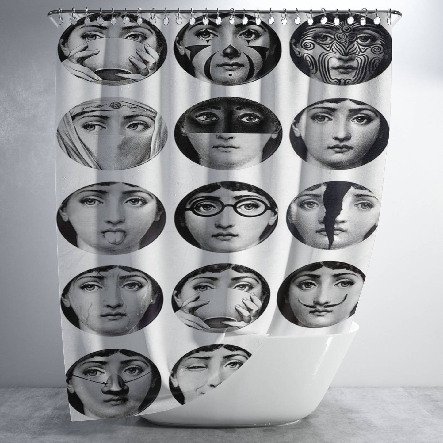 Fornasetti Face Bathroom Shower Curtain Fabric Waterproof | 66 X 72 Inch