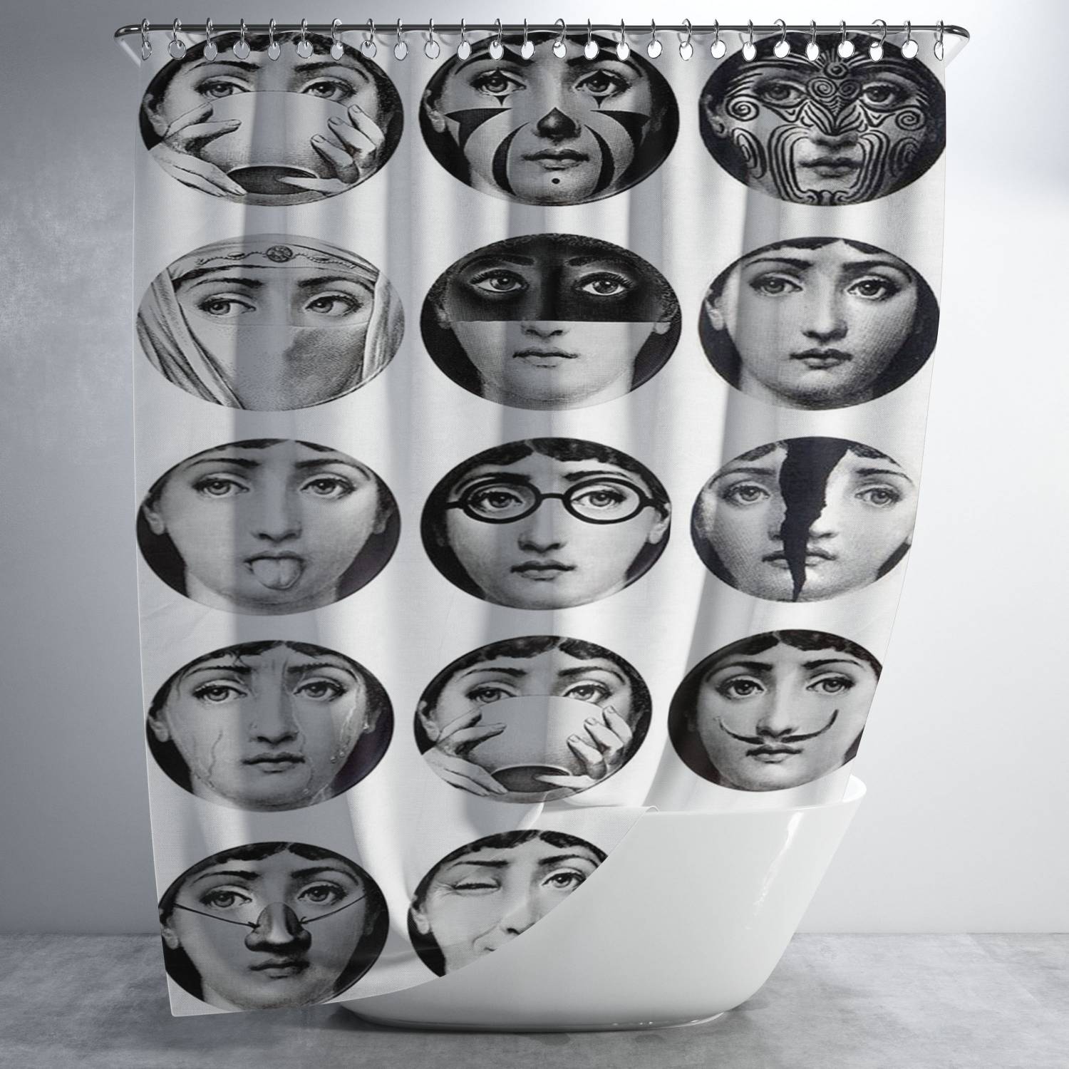 Fornasetti Face Bathroom Shower Curtain Fabric Waterproof | 66 X 72 Inch