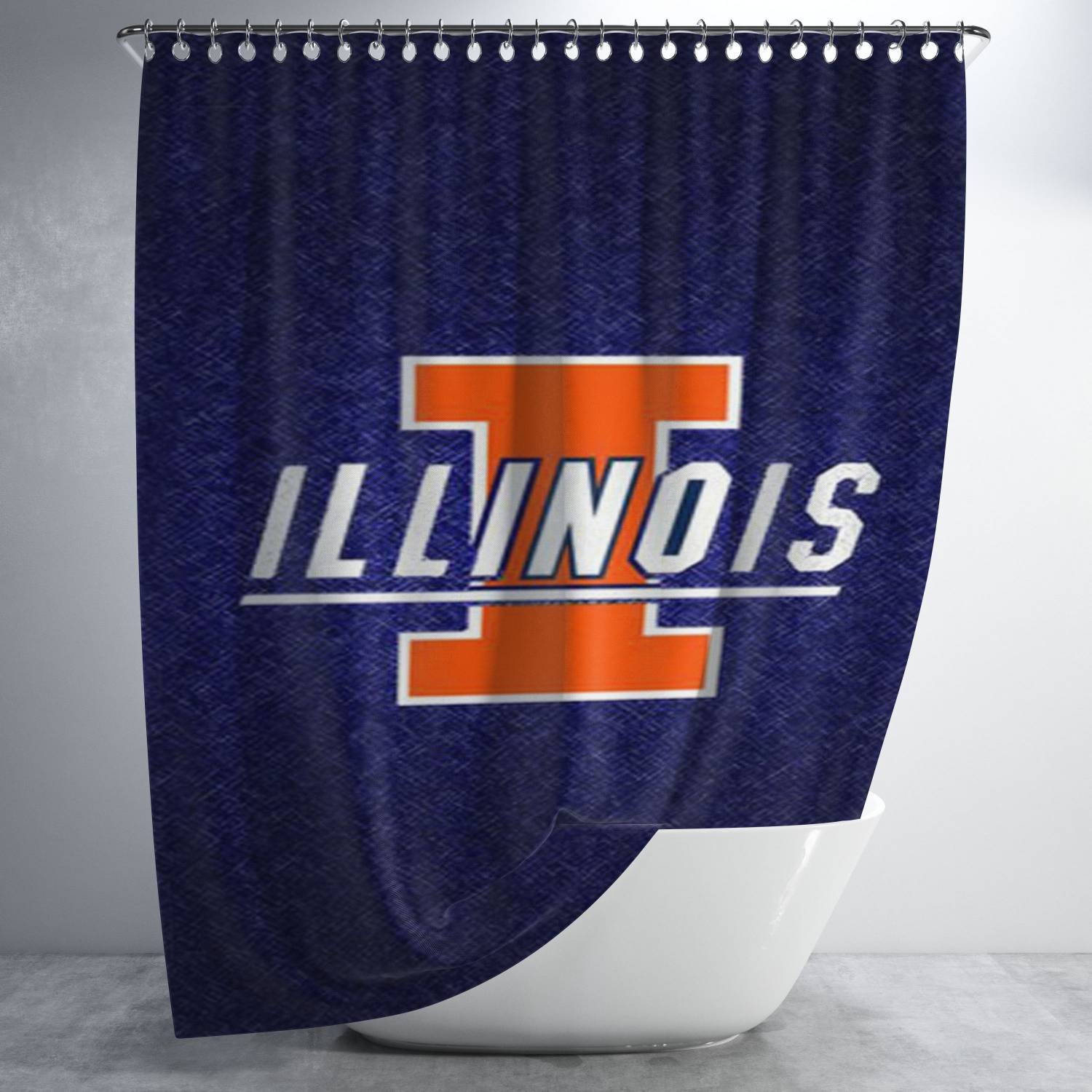 Illinois Fighting Logo Bathroom Shower Curtain Fabric Waterproof | 66 X 72 Inch