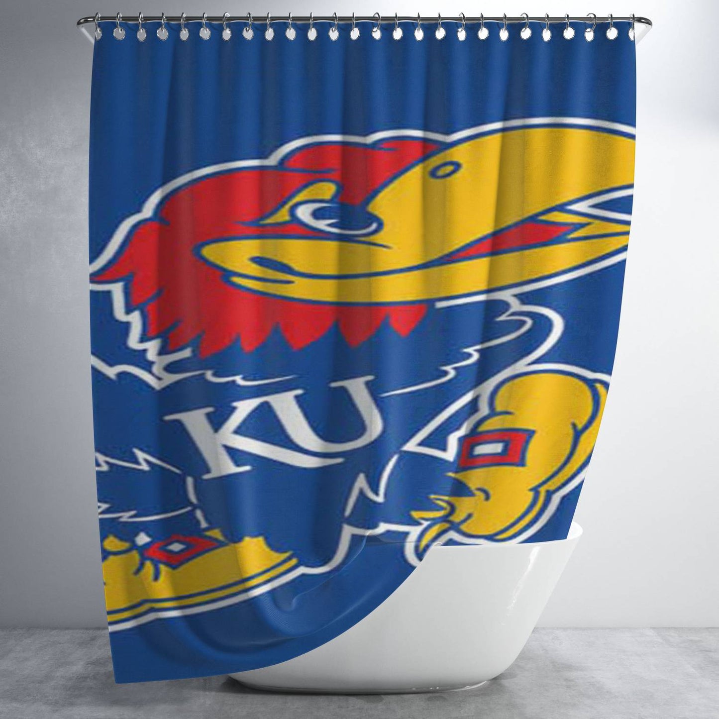 Kansas Jayhawks Logo Tilted Bathroom Shower Curtain Fabric Waterproof | 66 X 72 Inch