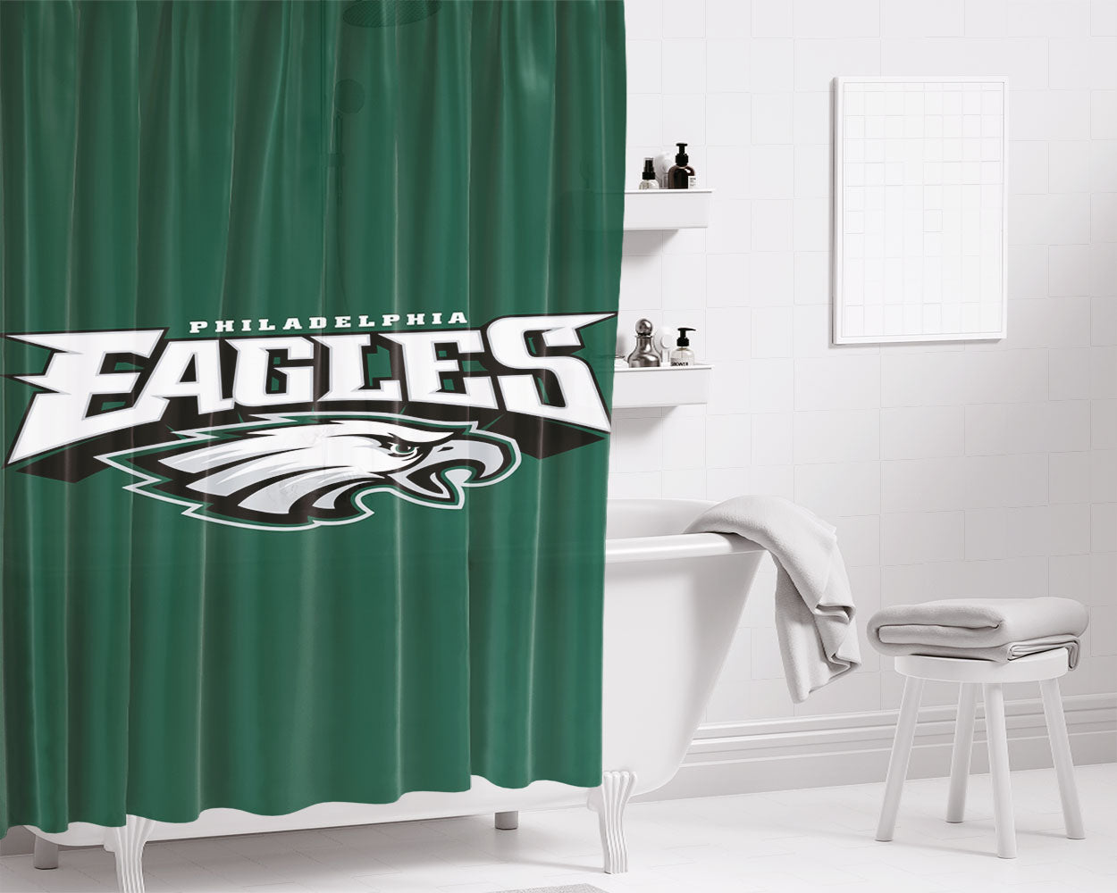 Font Philadelphia Eagles Bathroom Shower Curtain Fabric Waterproof | 66 X 72 Inch