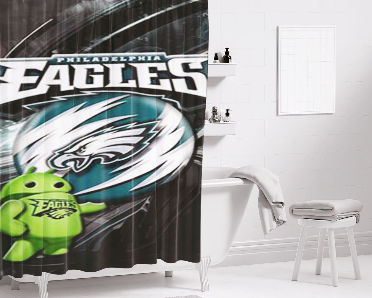 Philadelphia Eagles Android Bathroom Shower Curtain Fabric Waterproof | 66 X 72 Inch