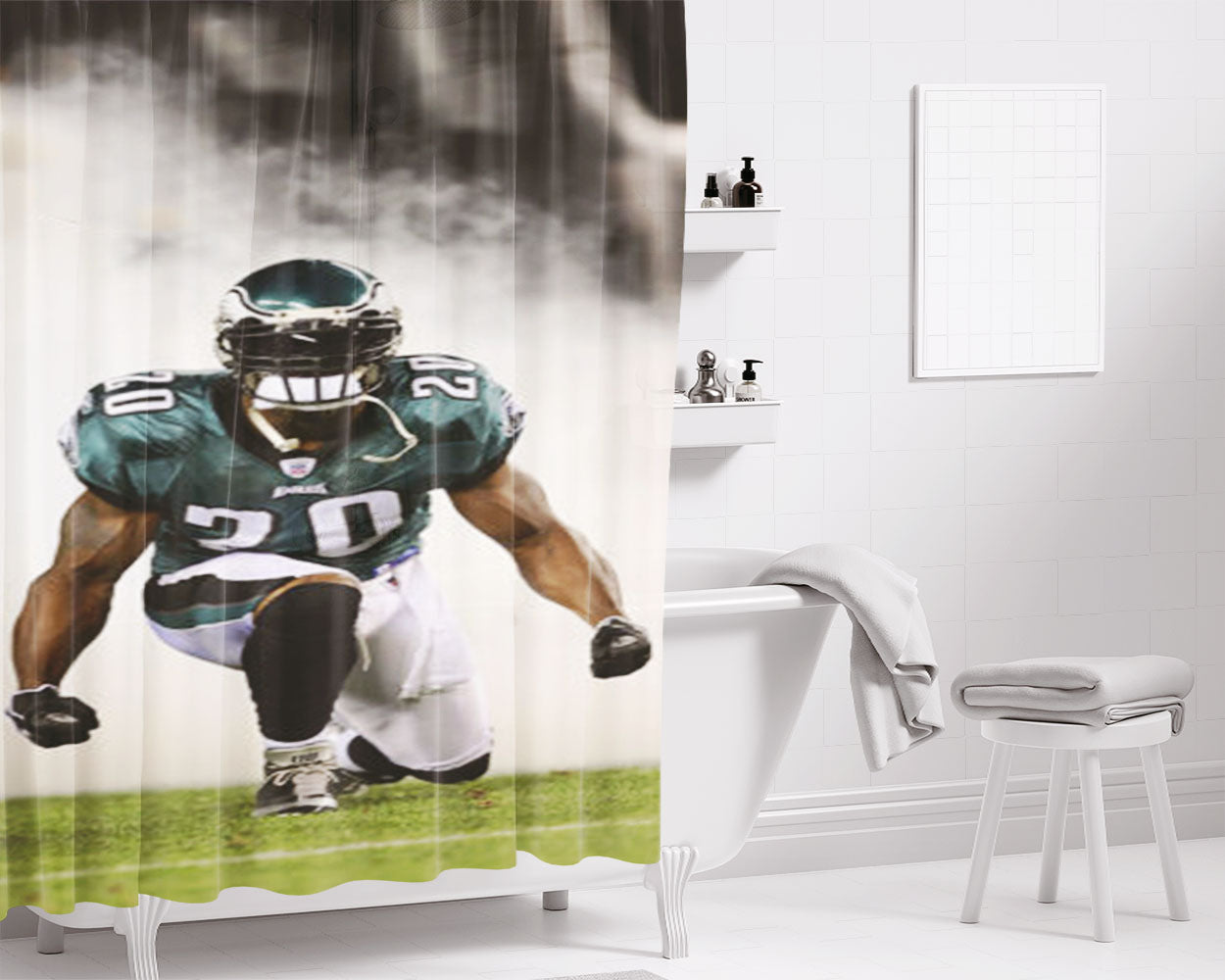 Philadelphia Eagles Brian Dawkins Bathroom Shower Curtain Fabric Waterproof | 66 X 72 Inch