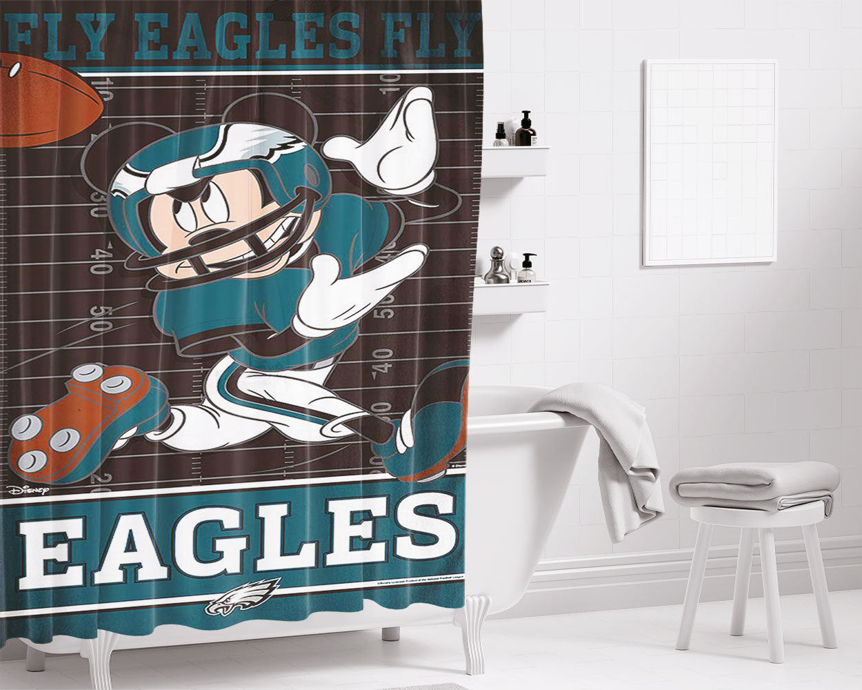 Philadelphia Eagles Disney Mickey Mouse Nfl Bathroom Shower Curtain Fabric Waterproof | 66 X 72 Inch