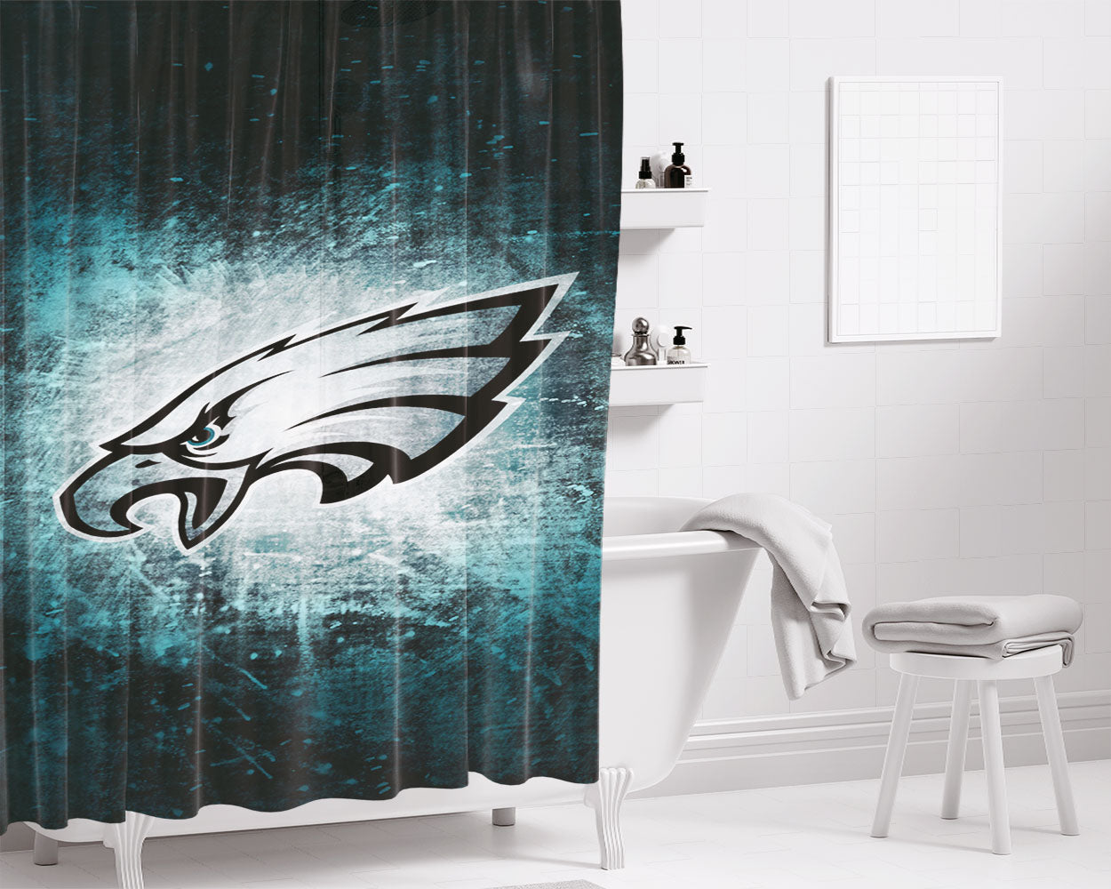 Philadelphia Eagles Grunge Texture Wallpaper Bathroom Shower Curtain Fabric Waterproof | 66 X 72 Inch
