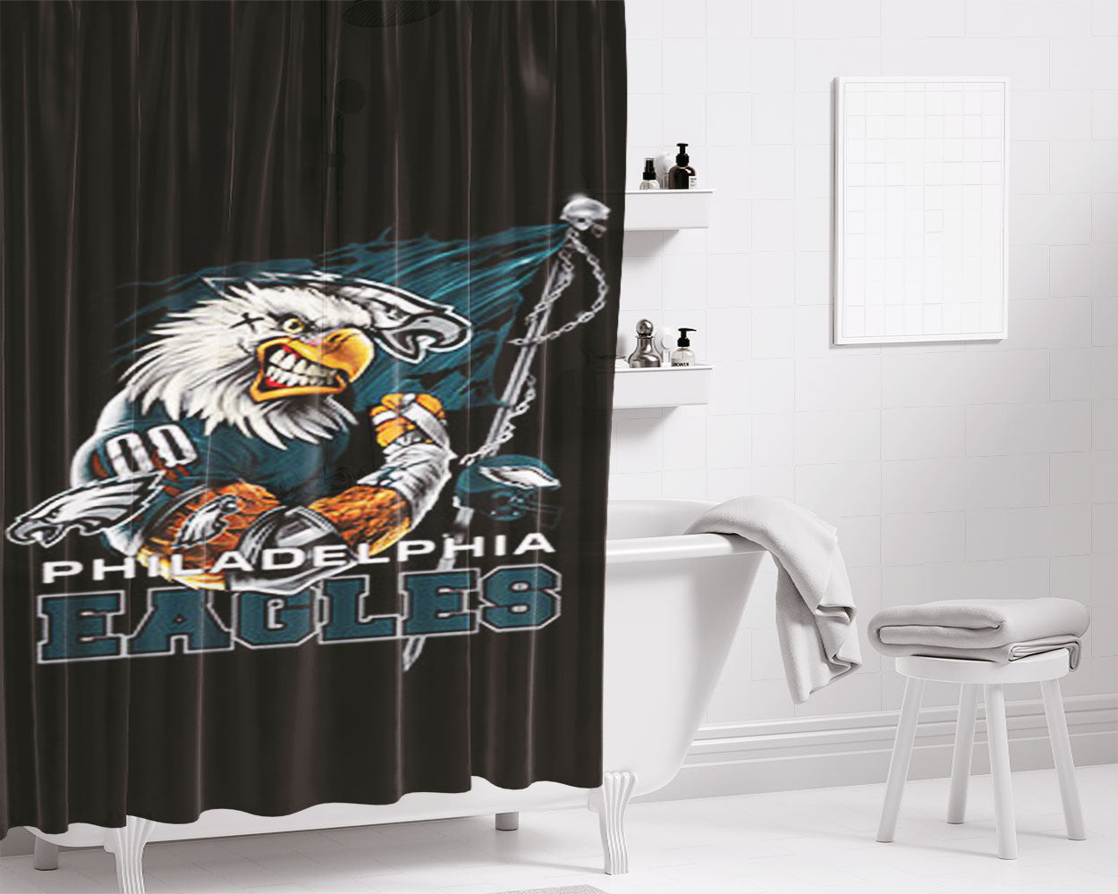 Philadelphia Eagles Logo Black Bathroom Shower Curtain Fabric Waterproof | 66 X 72 Inch