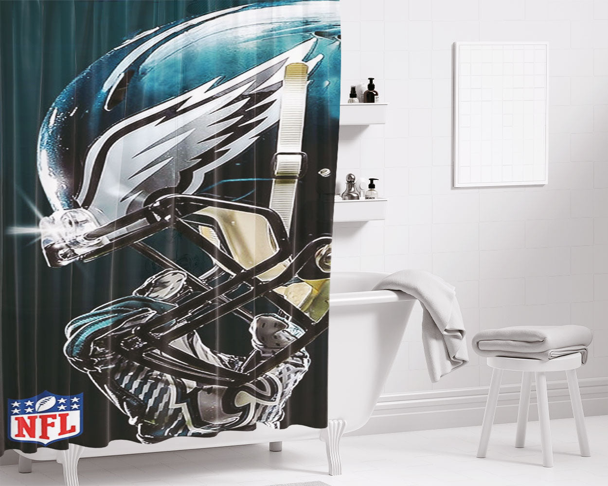 Philadelphia Eagles Nfl Helmet Bathroom Shower Curtain Fabric Waterproof | 66 X 72 Inch