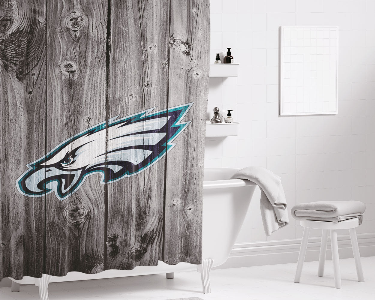 Philadelphia Eagles Nfl Logo Dark Bathroom Shower Curtain Fabric Waterproof | 66 X 72 Inch