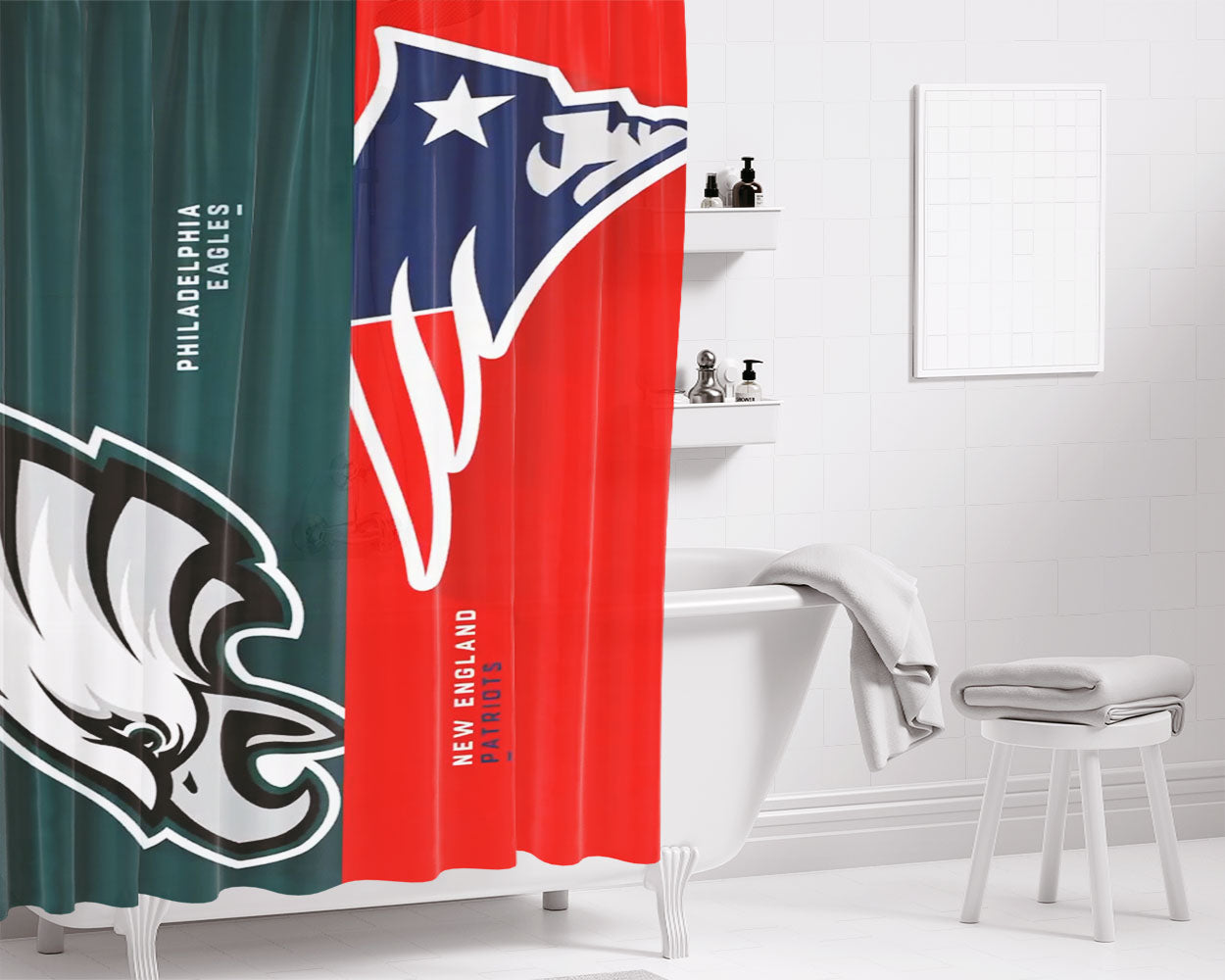 Philadelphia Eagles Vs New England Patriots Bathroom Shower Curtain Fabric Waterproof | 66 X 72 Inch
