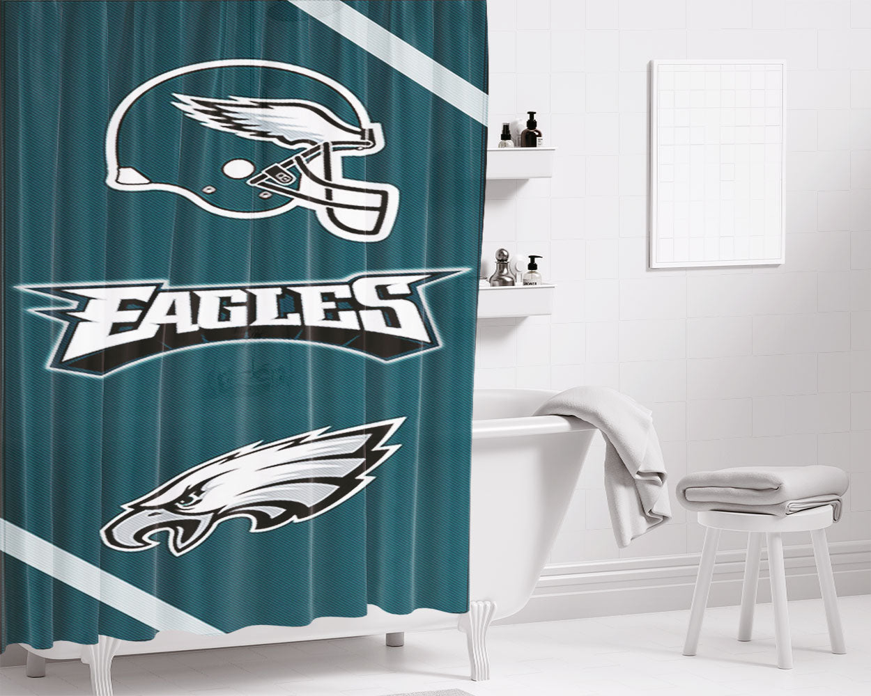 Philadelphia Eagles Wallpaper Bathroom Shower Curtain Fabric Waterproof | 66 X 72 Inch
