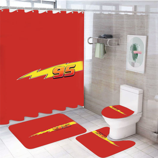 95 - Cars 4Pcs Bathroom Non-Slip Rugs Shower Curtain Fabric Waterproof