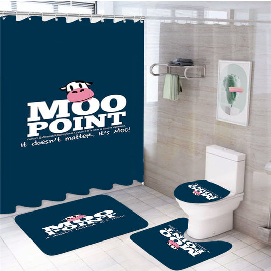 A Moo Point 4Pcs Bathroom Non-Slip Rugs Shower Curtain Fabric Waterproof
