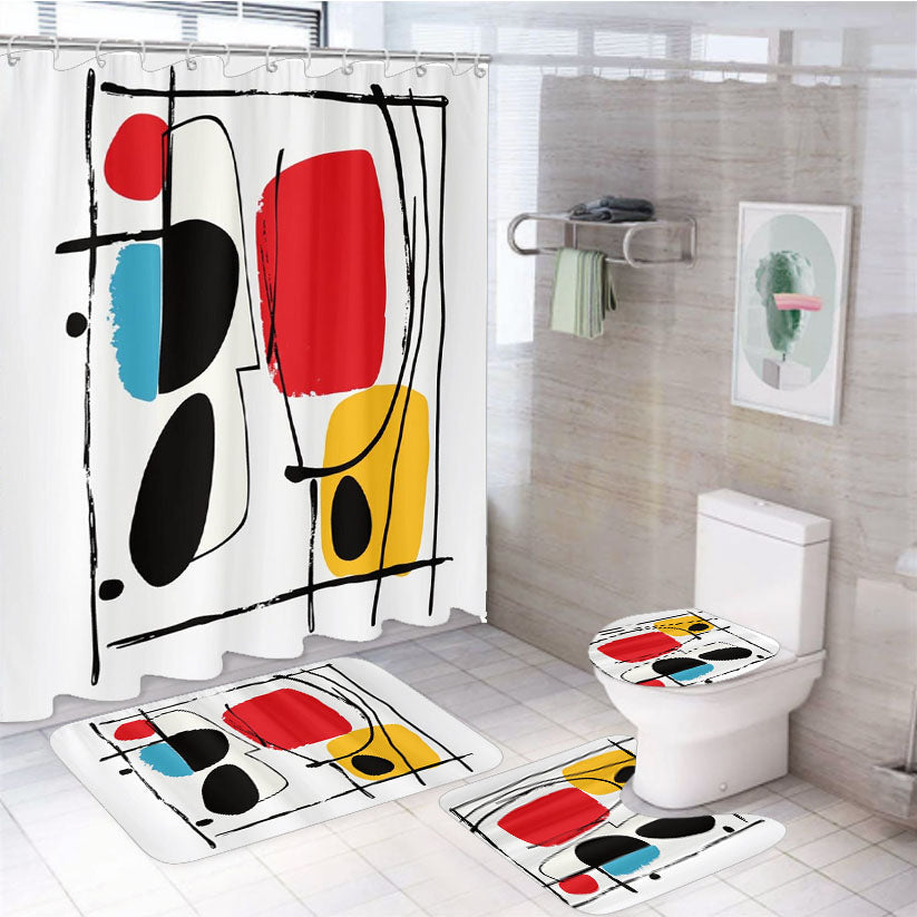 Abstract Art White Shower Curtain Set Fabric Waterproof