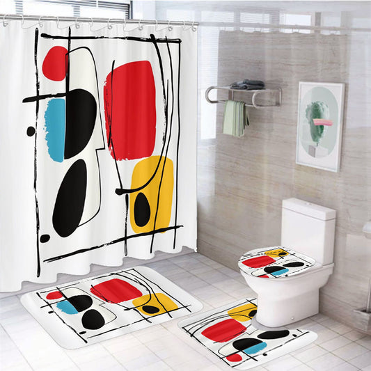 Abstract Art 4Pcs Bathroom Non-Slip Rugs Shower Curtain Fabric Waterproof
