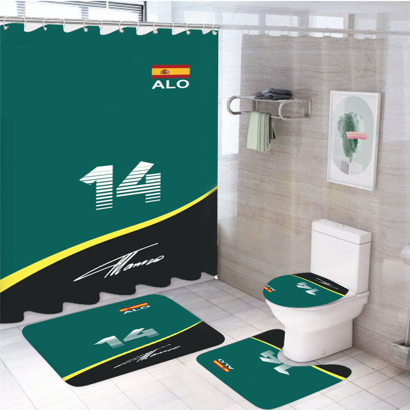 Alonso - F1 White Shower Curtain Set Fabric Waterproof