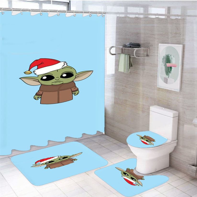 Baby Yoda White Shower Curtain Set Fabric Waterproof