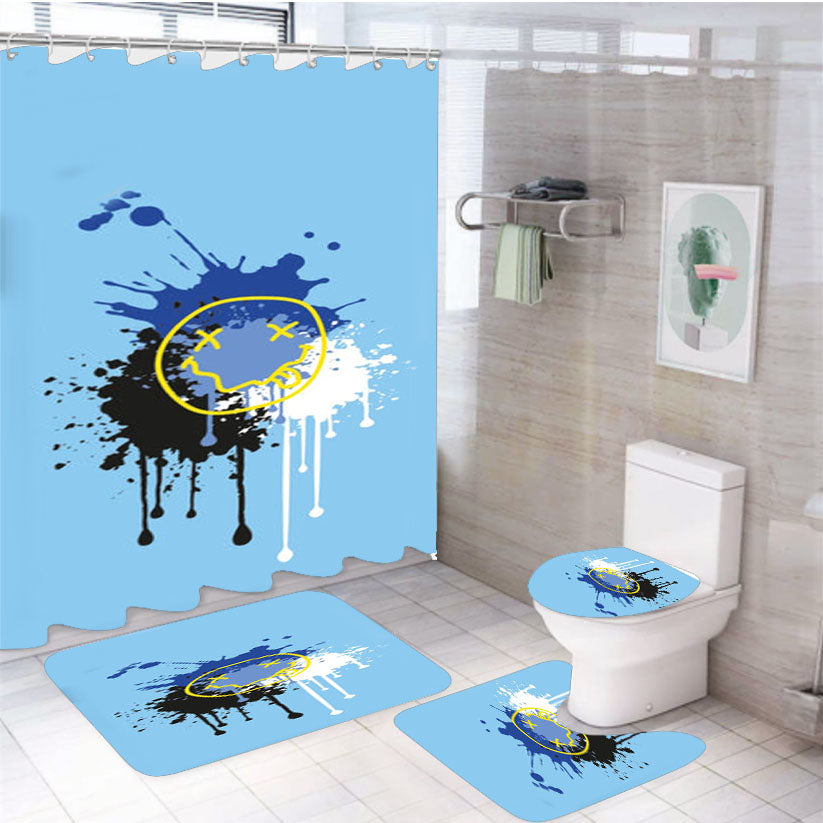 Blue Graffiti Skate White Shower Curtain Set Fabric Waterproof