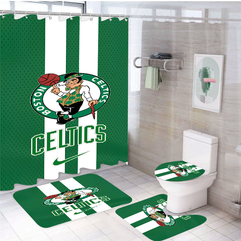 Boston Celtics White Shower Curtain Set Fabric Waterproof