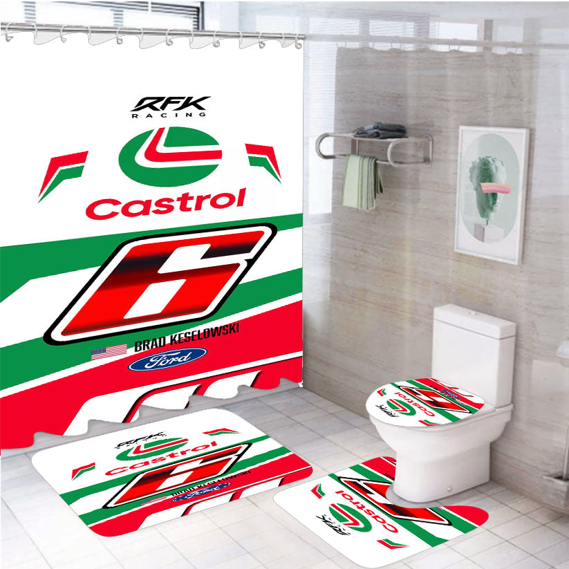 Brad Keselowski - Castrol White Shower Curtain Set Fabric Waterproof