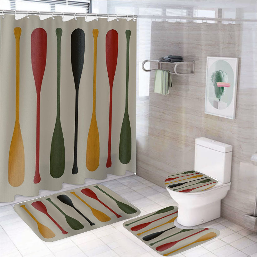 Canoe Paddle Stripe White Shower Curtain Set Fabric Waterproof