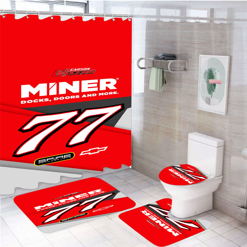 Carson Hocevar - Miner White Shower Curtain Set Fabric Waterproof