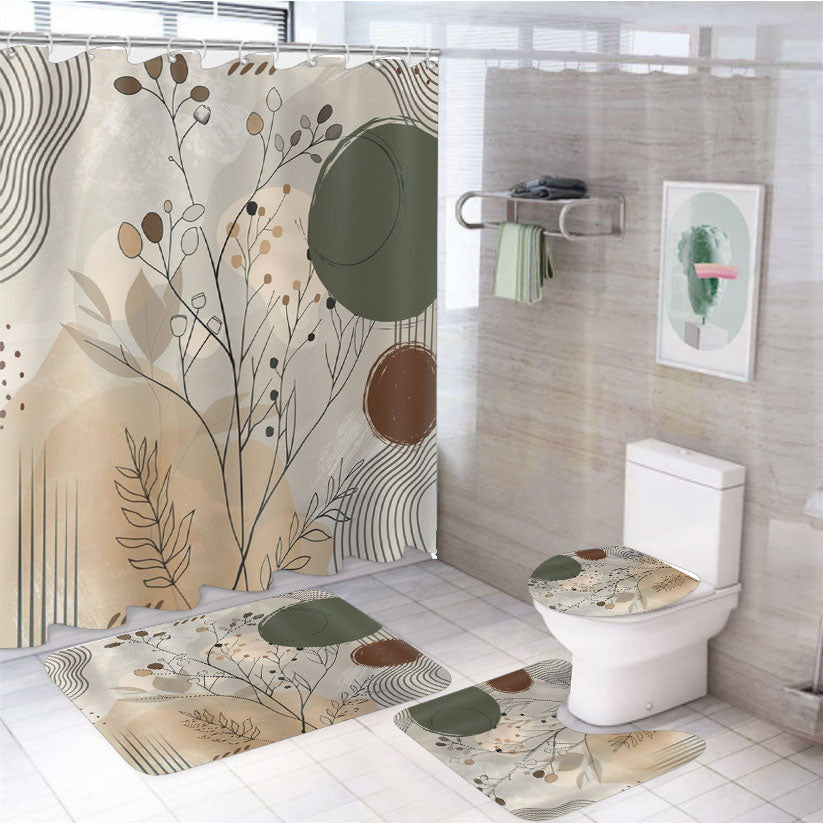 Creamy Beige White Shower Curtain Set Fabric Waterproof