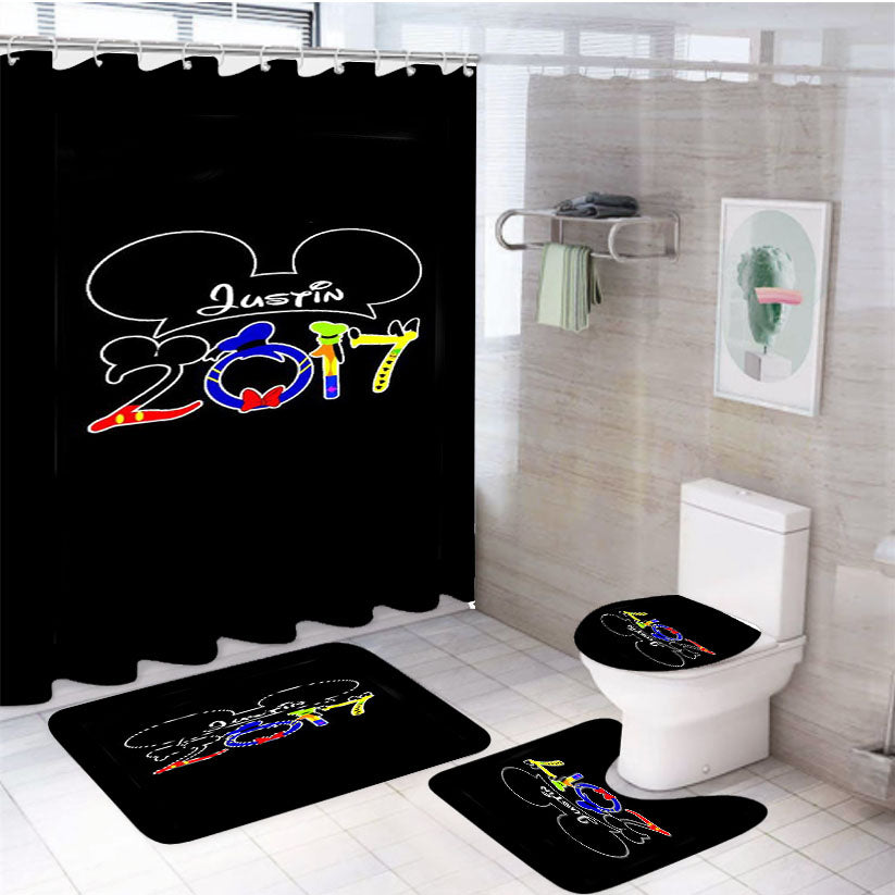 Disney Family Vacation Mickey Mouse White Shower Curtain Set Fabric Waterproof