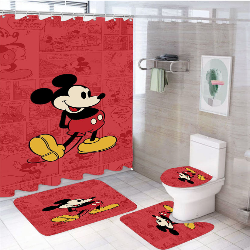 Disney Old Mickey Mouse Comic White Shower Curtain Set Fabric Waterproof