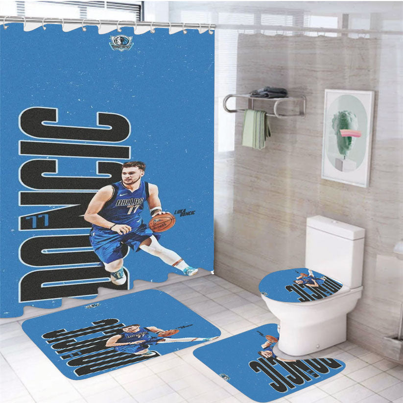 Doncic White Shower Curtain Set Fabric Waterproof