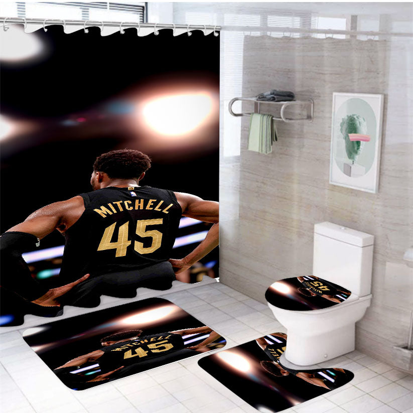 Donovan Mitchell White Shower Curtain Set Fabric Waterproof