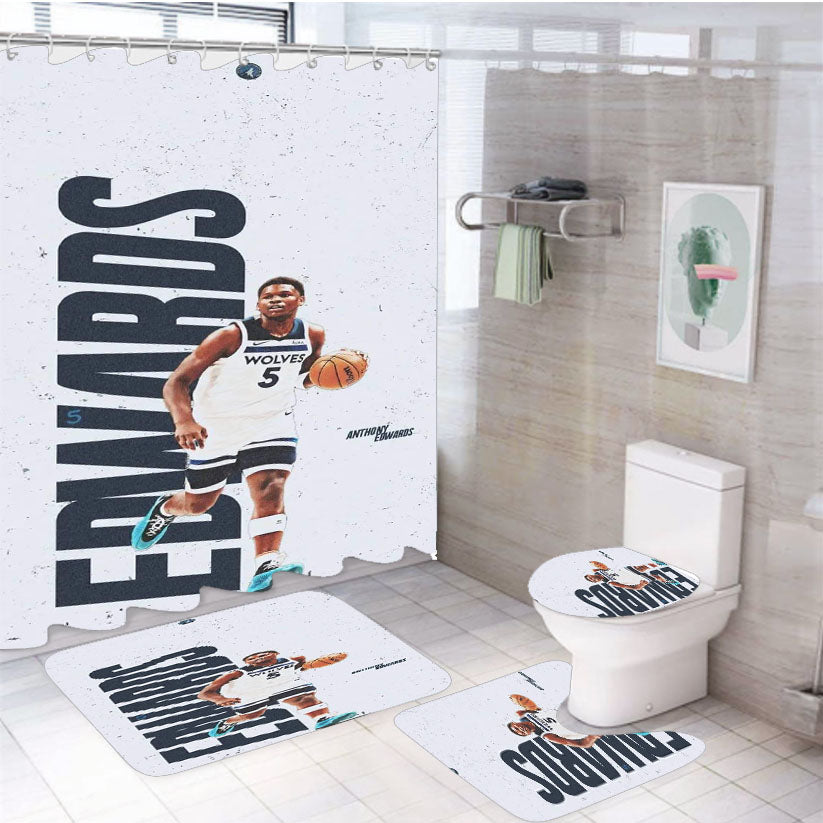 Edwards White Shower Curtain Set Fabric Waterproof