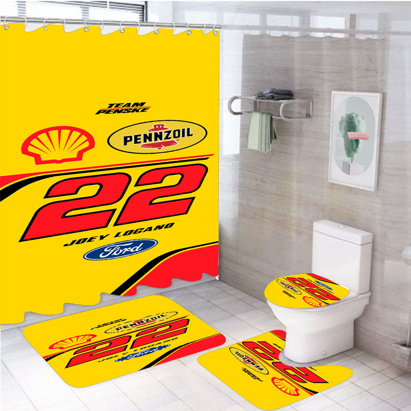 Joey Logano - Shell Pennzoil White Shower Curtain Set Fabric Waterproof