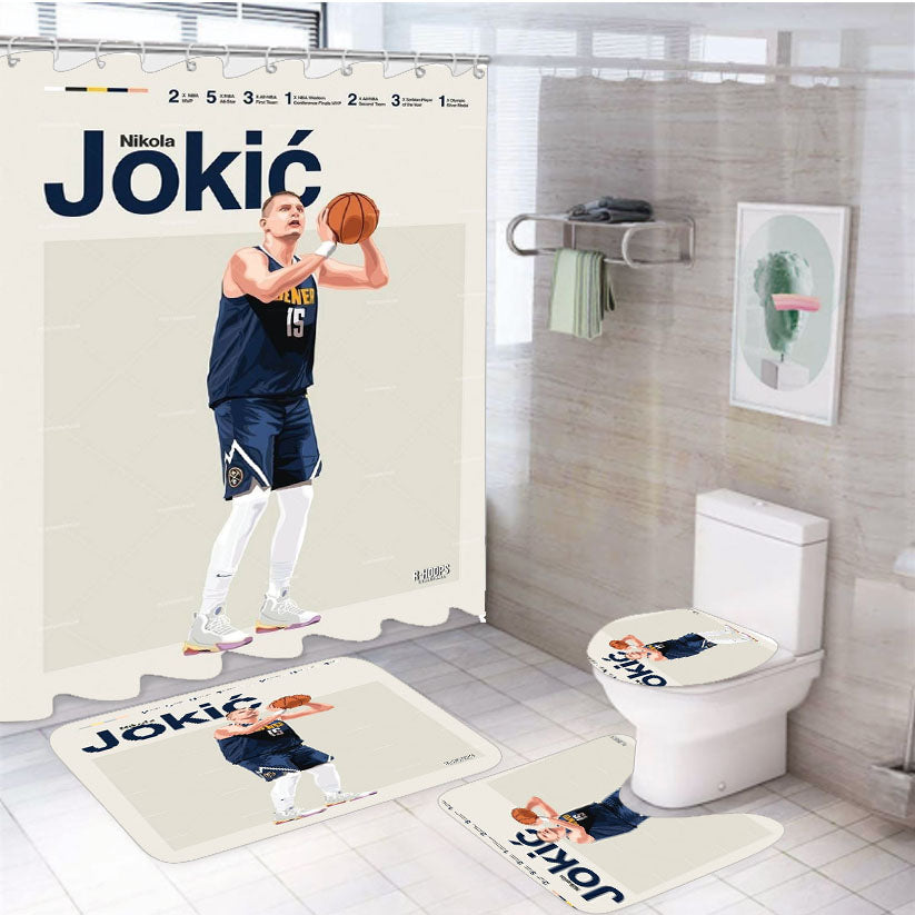 Jokic White Shower Curtain Set Fabric Waterproof