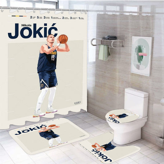 Jokic 4Pcs Bathroom Non-Slip Rugs Shower Curtain Fabric Waterproof