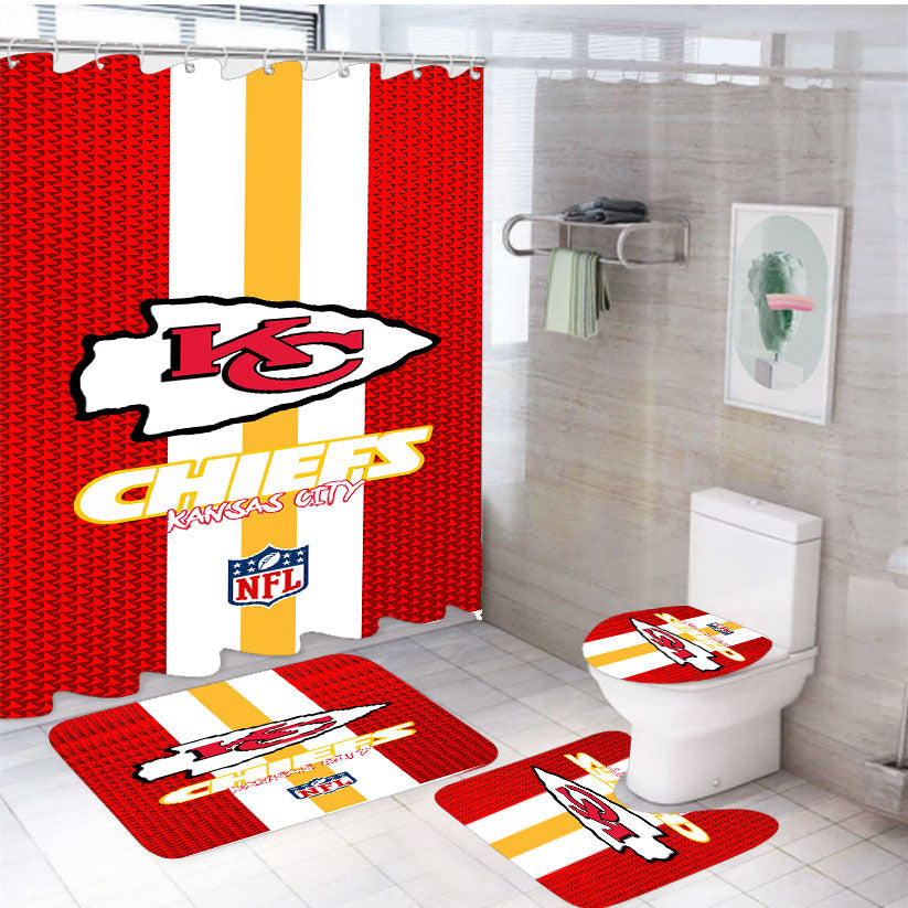Kansas City Chiefs White Shower Curtain Set Fabric Waterproof