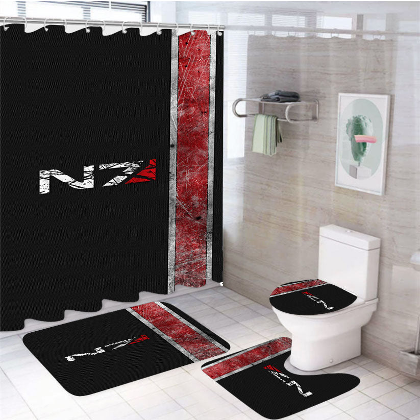 Mass Effect N7 White Shower Curtain Set Fabric Waterproof