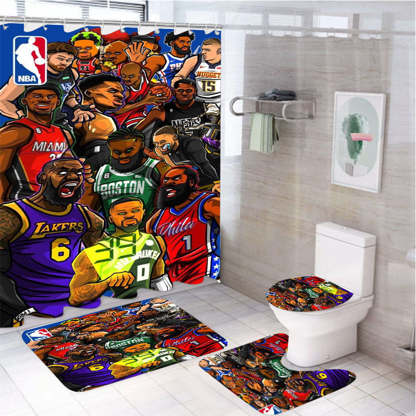 Nba Legends Wallpaper White Shower Curtain Set Fabric Waterproof