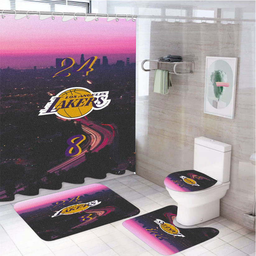New Lakers Wallpaper White Shower Curtain Set Fabric Waterproof